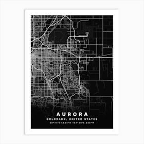 Aurora Colorado USA Black Map Art Print