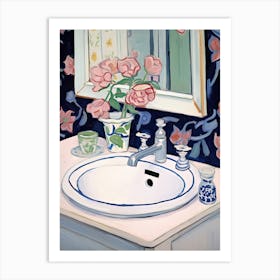 Bathroom Vanity Painting With A Hellebore Bouquet 1 Art Print