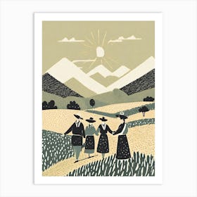 A Harvest Scene With Farmers Celebrating In The Fields Ukiyo-E Art Print