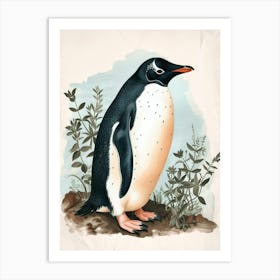 Adlie Penguin Petermann Island Vintage Botanical Painting 3 Art Print