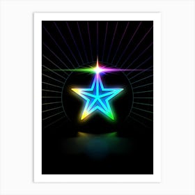 Neon Geometric Glyph in Candy Blue and Pink with Rainbow Sparkle on Black n.0139 Art Print