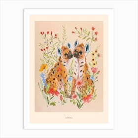 Folksy Floral Animal Drawing Hyena 5 Poster Art Print