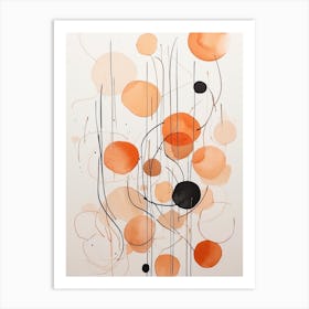 Abstract Painting minimalist abstract line art watercolour painting in the style of Japandi, neutral , orange and rust Art Print