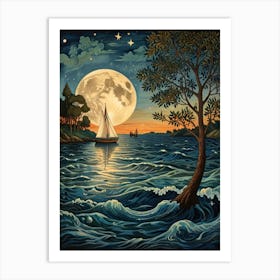 William Morris Moonlight Sailboat Art Print