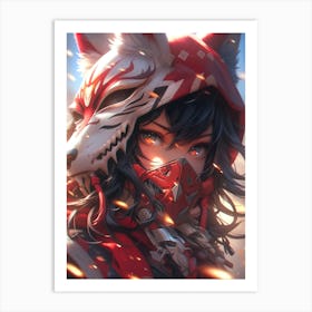 Anime Girl With Wolf Mask Art Print