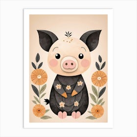 Floral Cute Baby Pig Nursery (15) Art Print