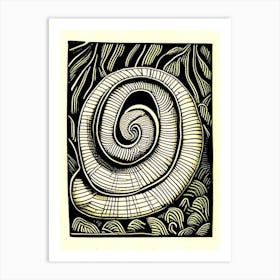 Garden Snail  Yellow Linocut Art Print