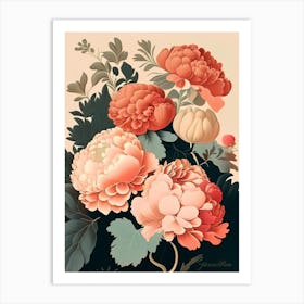 Coral Charm Peonies Vintage 2 Sketch Art Print