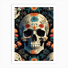 Skulls And Flowers Art Print