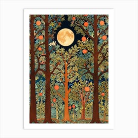 William Morris Style Moonlight In The Forest  Art Print