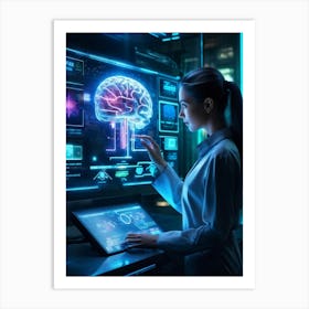 Ai Identity Verification System Featuring Neural Interface Fluorescent Streams Of Data Flowing From 2 1 Art Print