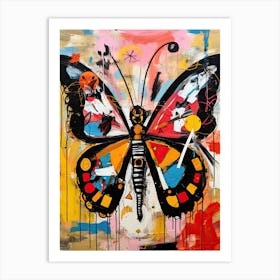 Butterfly multicolor in Basquiat's Style Art Print