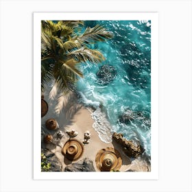 Beach Scene With Palm Trees Art Print