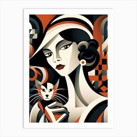 Lady With Cat Art Print