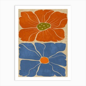 Two Flowers In Blue And Orange Art Print