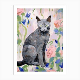 A Russian Blue Cat Painting, Impressionist Painting 3 Art Print