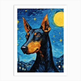 Dobermann Starry Night Dog Portrait Art Print