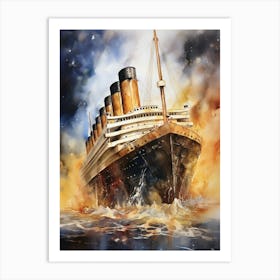 Titanic Ship Watercolour Painting 3 Art Print