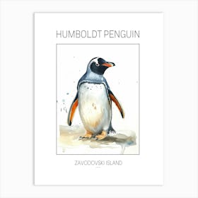 Humboldt Penguin Zavodovski Island Watercolour Painting 1 Poster Art Print