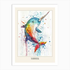 Narwhal Colourful Watercolour 2 Poster Art Print