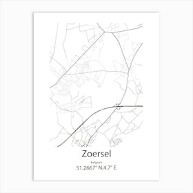 Zoersel,Belgium Minimalist Map Art Print