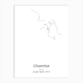 Lhuentse,Bhutan Minimalist Map Art Print