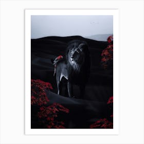 Black Lion And Parrot In Dak Desert Art Print