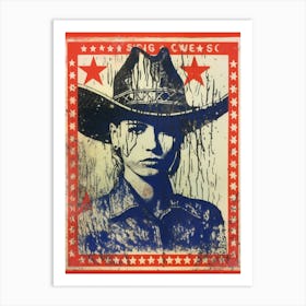 Expressionism Cowgirl Red And Blue 1 Art Print