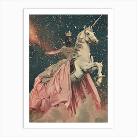 Princess In Space On A Unicorn Retro Collage 1 Art Print
