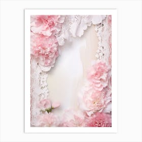 Pink Carnations On Lace Background Photo 1 Art Print