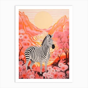 Zebra Oin The Nature Pink & Orange 1 Art Print