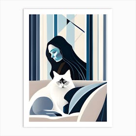 Bluedecoladywithcat Art Print