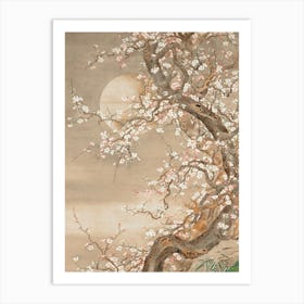 Japanese plum blossoms in moonlight Art Print