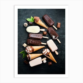 Ice cream — Food kitchen poster/blackboard, photo art Art Print