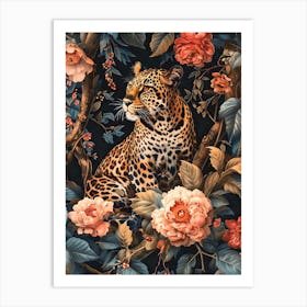 Leopard In Roses Art Print