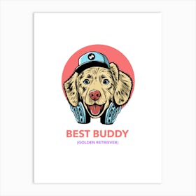 Best Buddy Golden Retriever 1 - design-maker-featuring-friendly-pet-illustrations Art Print