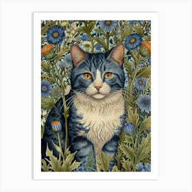 Cat In Flowers 1 Art Print