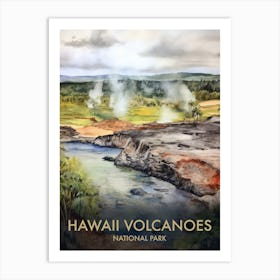 Hawaii Volcanoes National Park Watercolour Vintage Travel Poster 1 Art Print