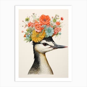 Bird With A Flower Crown Grebe 1 Art Print