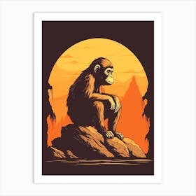 Thinker Monkey Comic Illustration 4 Art Print