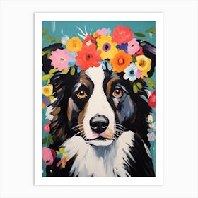 Border Collie Portrait With A Flower Crown, Matisse Painting Style 3 Art Print