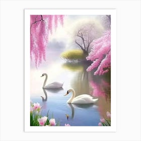 Swans In Water Affiche