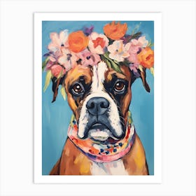 Boxer Portrait With A Flower Crown, Matisse Painting Style 2 Art Print