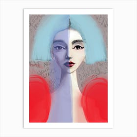 DANCE IN THE MOONLIGHT  - Fashion Illustration Blue Hair, Red Red Dress and Graffiti by  "Colt x Wilde"  Art Print