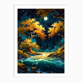 Night Landscape With Trees 1 Art Print