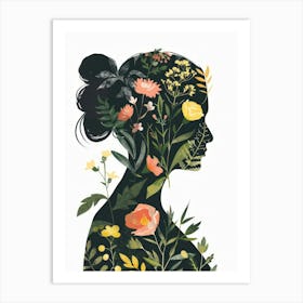 Silhouette Of A Woman With Flowers 2 Art Print