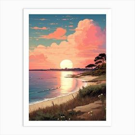 Illustration Of Hammonasset Beach Connecticut In Pink Tones 4 Art Print