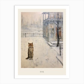Vintage Winter Animal Painting Poster Fox 2 Art Print