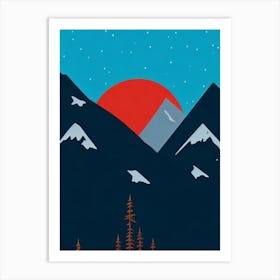 Gstaad, Switzerland Modern Illustration Skiing Poster Art Print