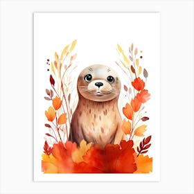 A Seal Watercolour In Autumn Colours 1 Art Print